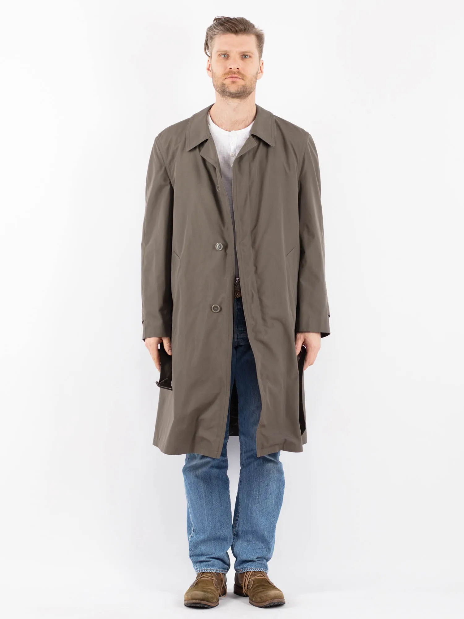 Vintage 70's Men Belted Mac Coat in Khaki
