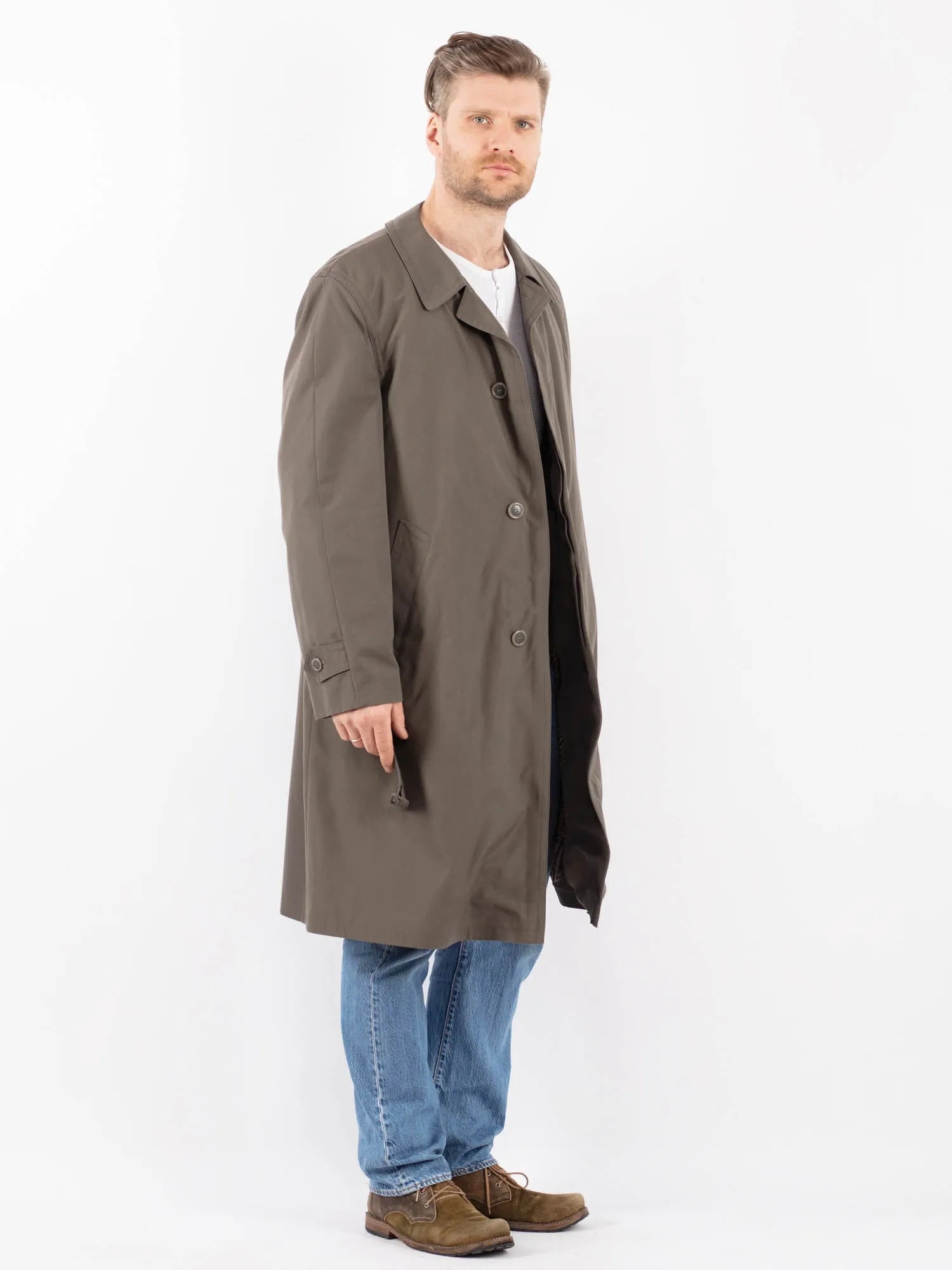 Vintage 70's Men Belted Mac Coat in Khaki