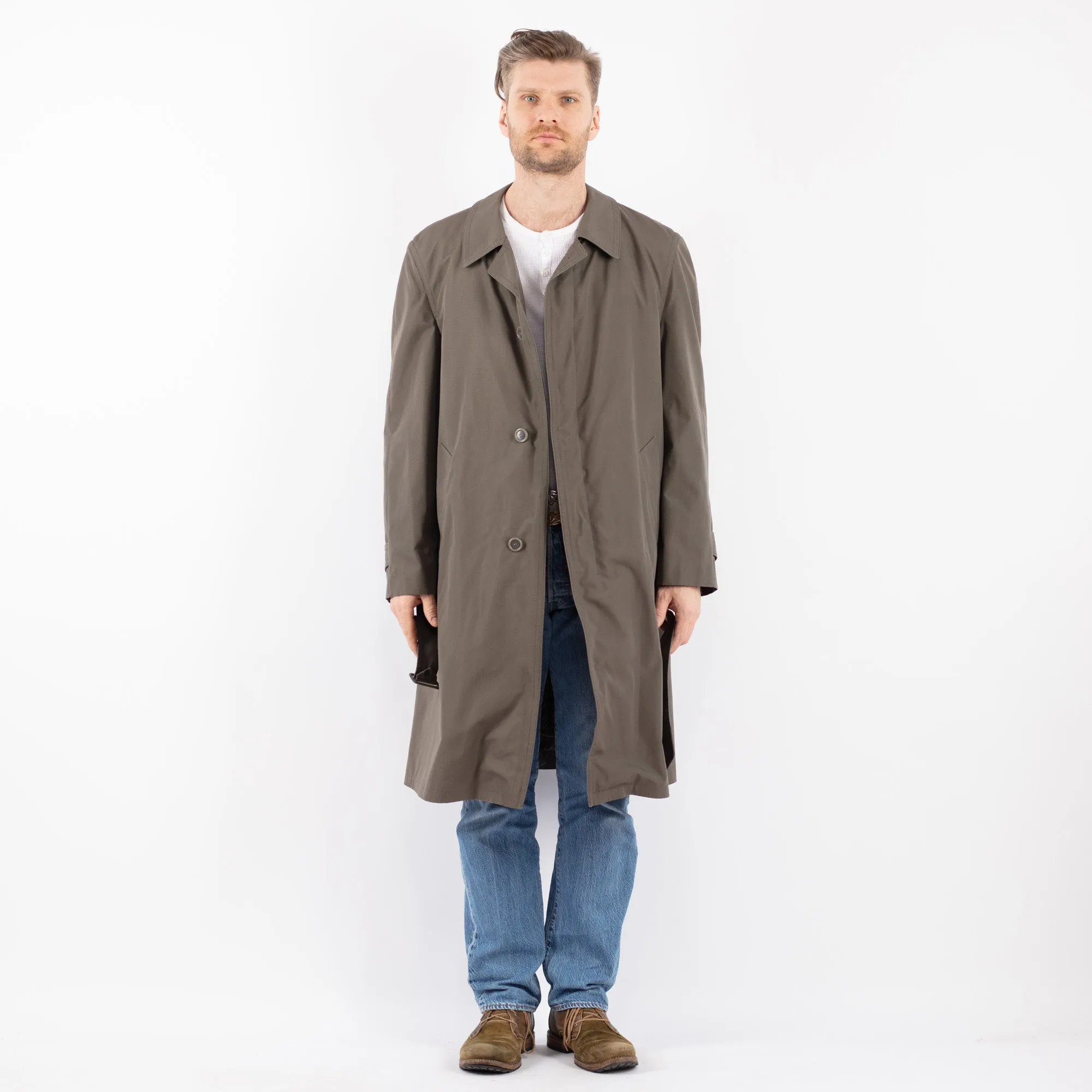 Vintage 70's Men Belted Mac Coat in Khaki