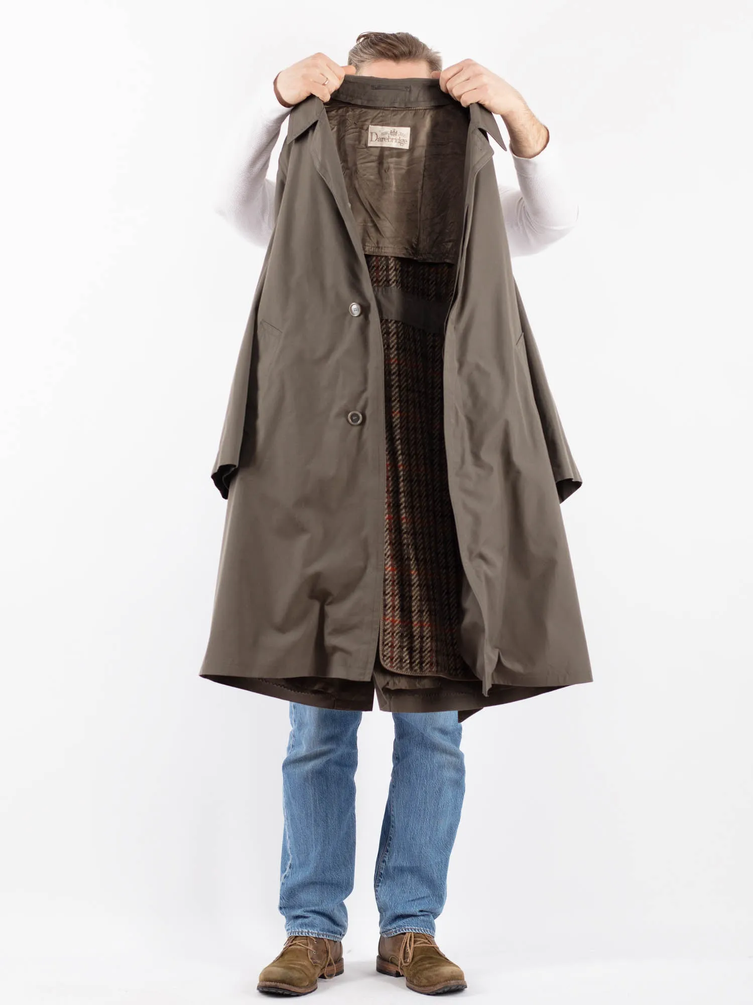Vintage 70's Men Belted Mac Coat in Khaki