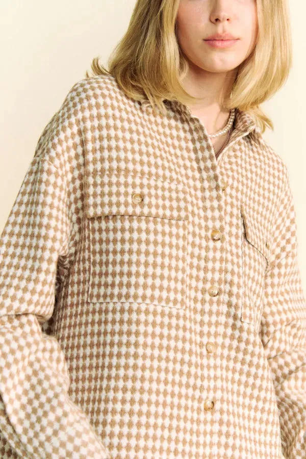 WAFFLE TEXTURED POCKET BUTTON DOWN SHIRT SHACKET