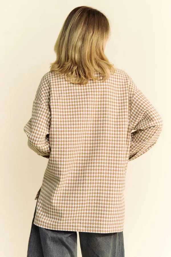 WAFFLE TEXTURED POCKET BUTTON DOWN SHIRT SHACKET