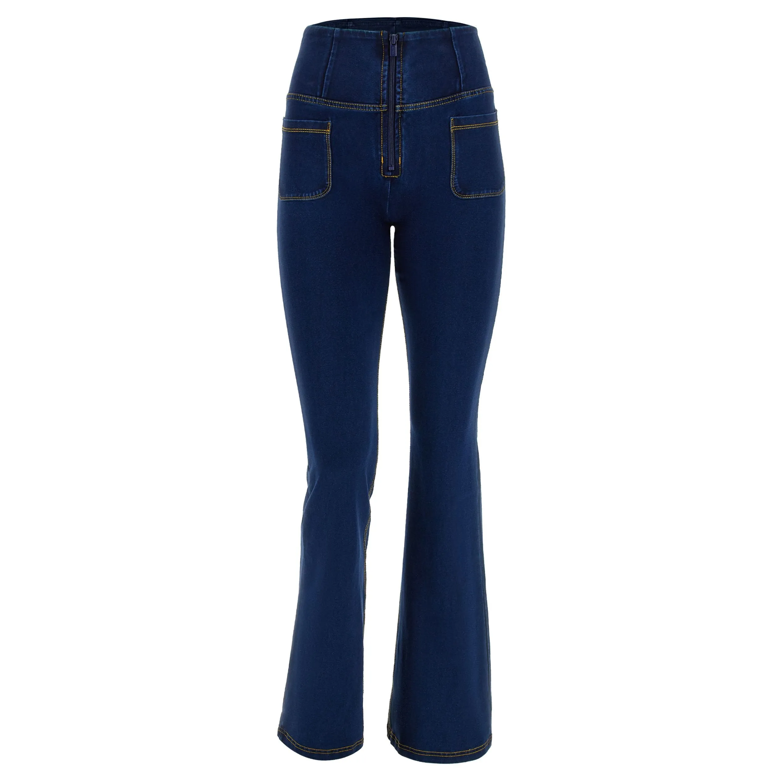 WRUP11HF250-J0Y Blauwe WR.UP® Flared Jeans met een Hoge Taille en Patch Pockets