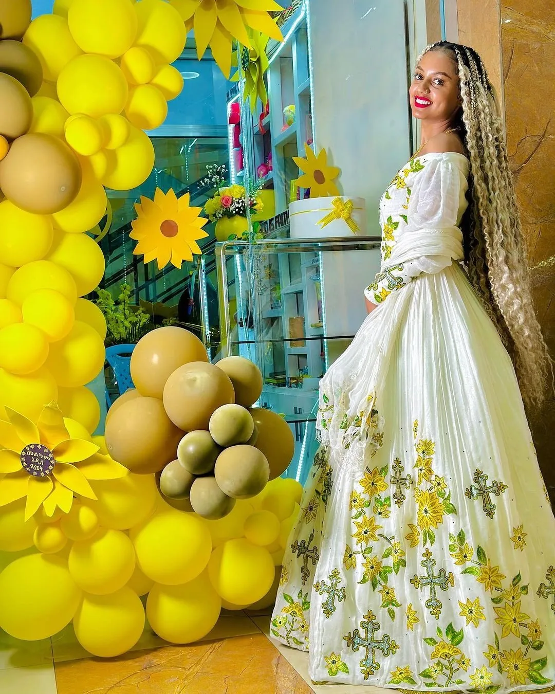 Yellow design Ethiopian dress habesha dress for new year's