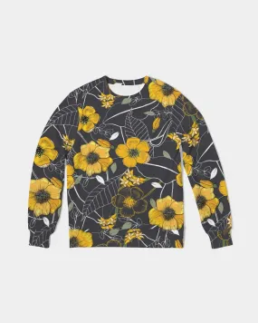 Yellow Flowers & Tropical Leaves Charcoal French Terry Crewneck Pullover Sweatshirt